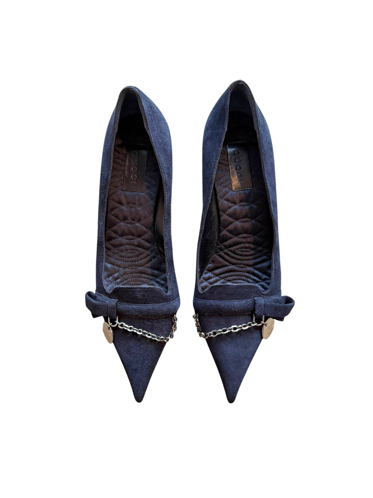 Gucci dark blue suede kitten heels with charms (6)