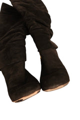 Dior slouch suede leather knee high boots with chain link accent (38)
