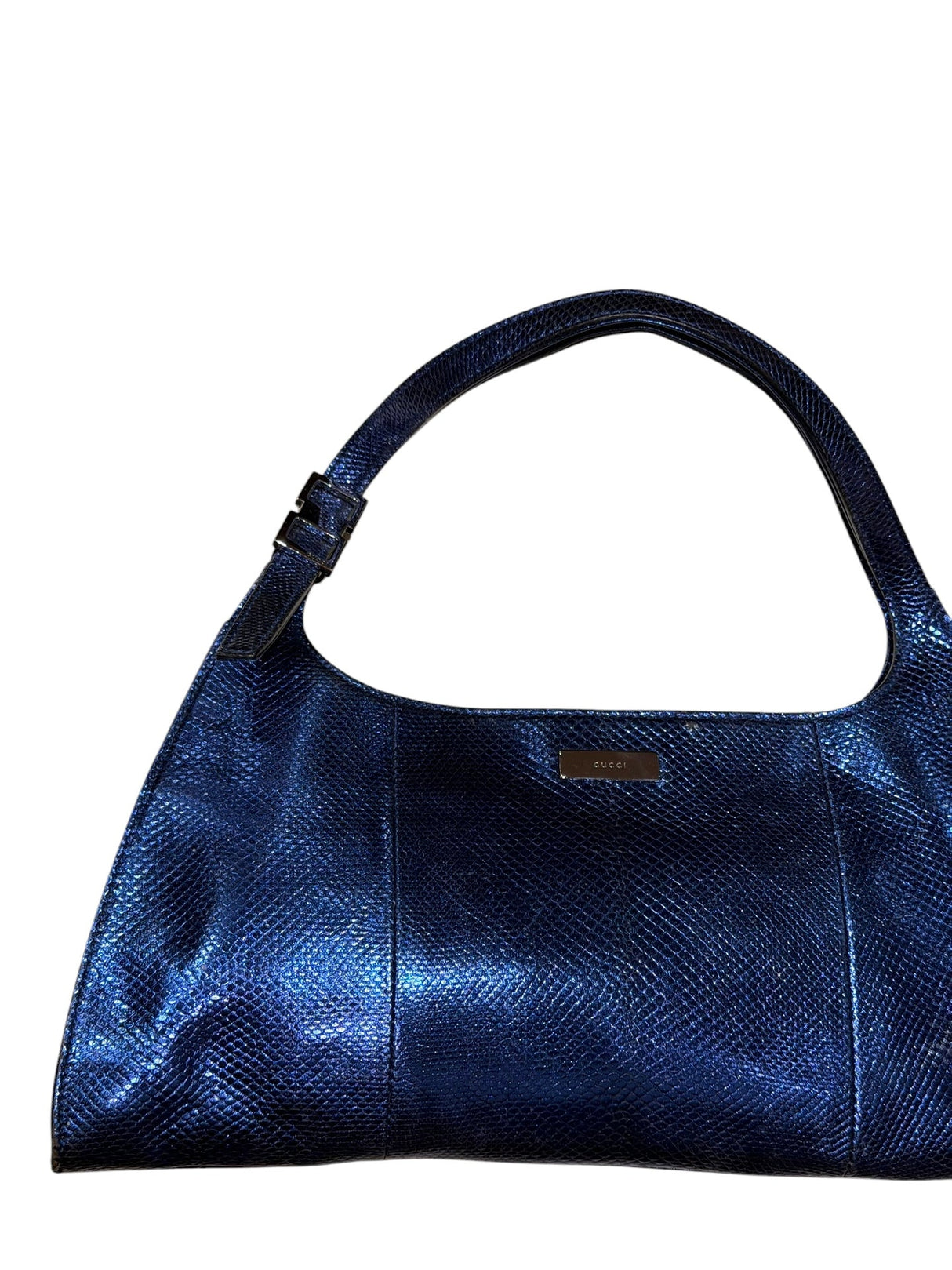 Gucci metallic blue snakeskin bag