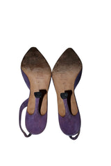 Manolo Blahnik purple suede and leather bow slingback heels (40)