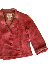 Chanel 1999 pink tweed jacket with iridescent satin neck (40)