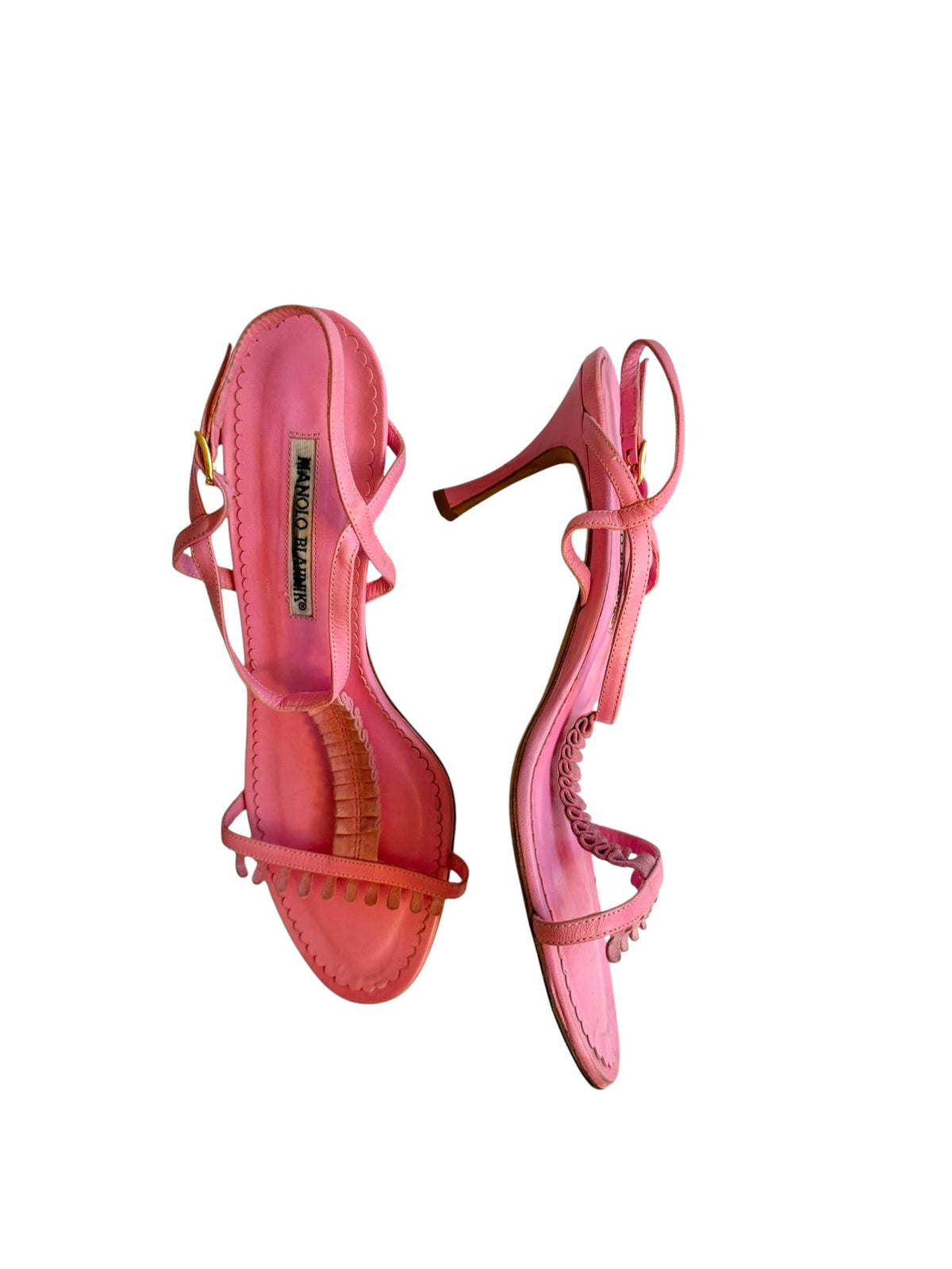 Manolo Blahnik baby pink leather ruffle heels (39.5)