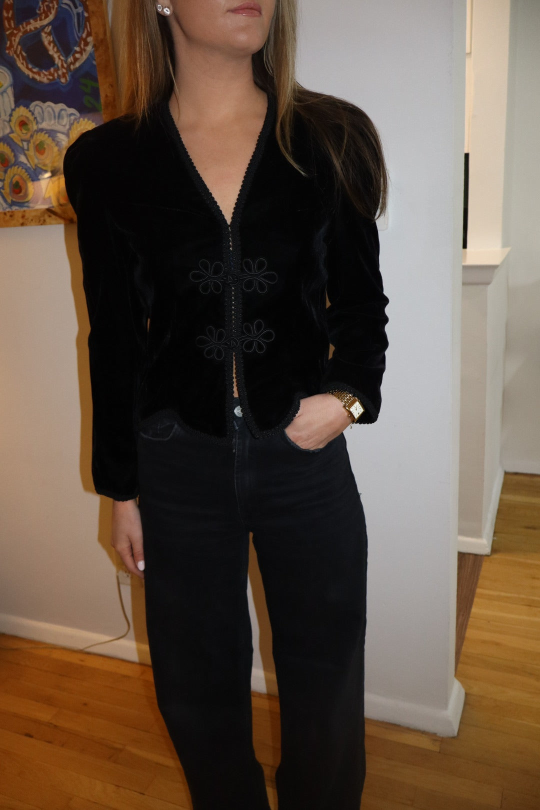 Rare antique velvet blazer with frog closures and braided detail size M