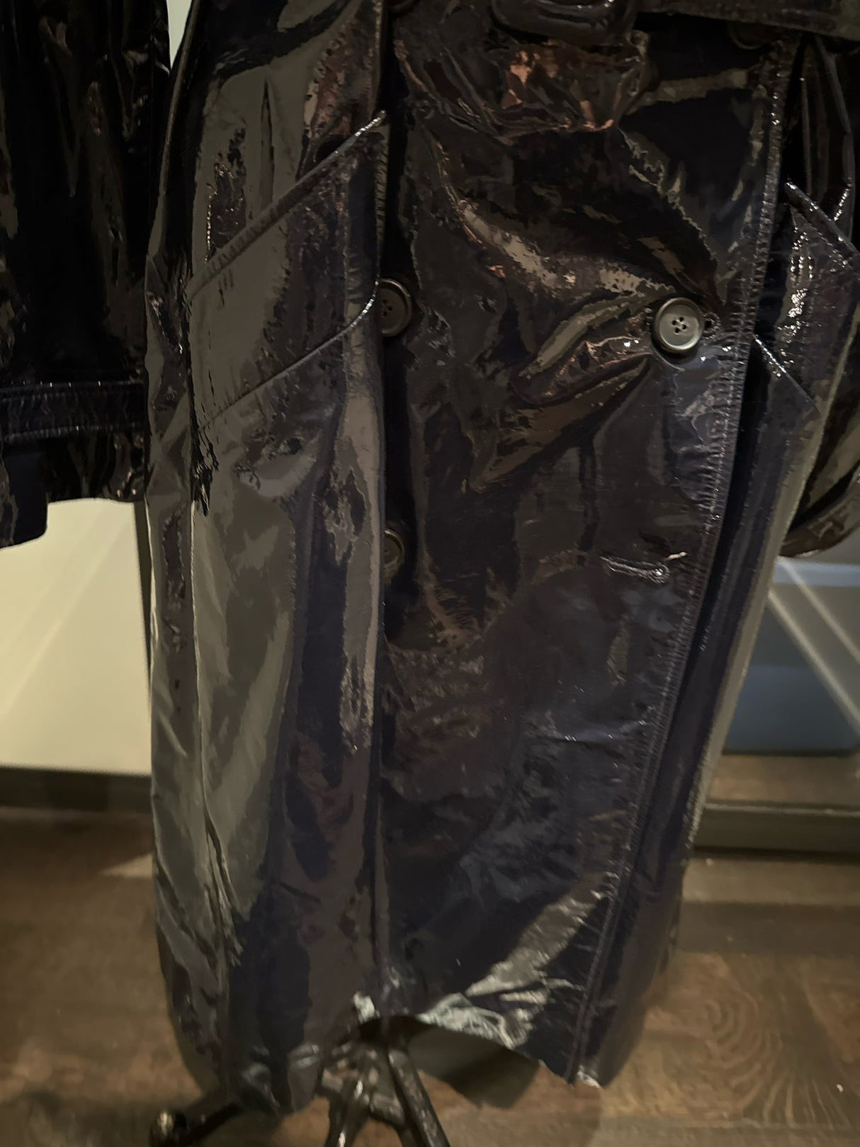 Diane von Furstenberg Size L Navy Blue Patent Leather Trenchcoat