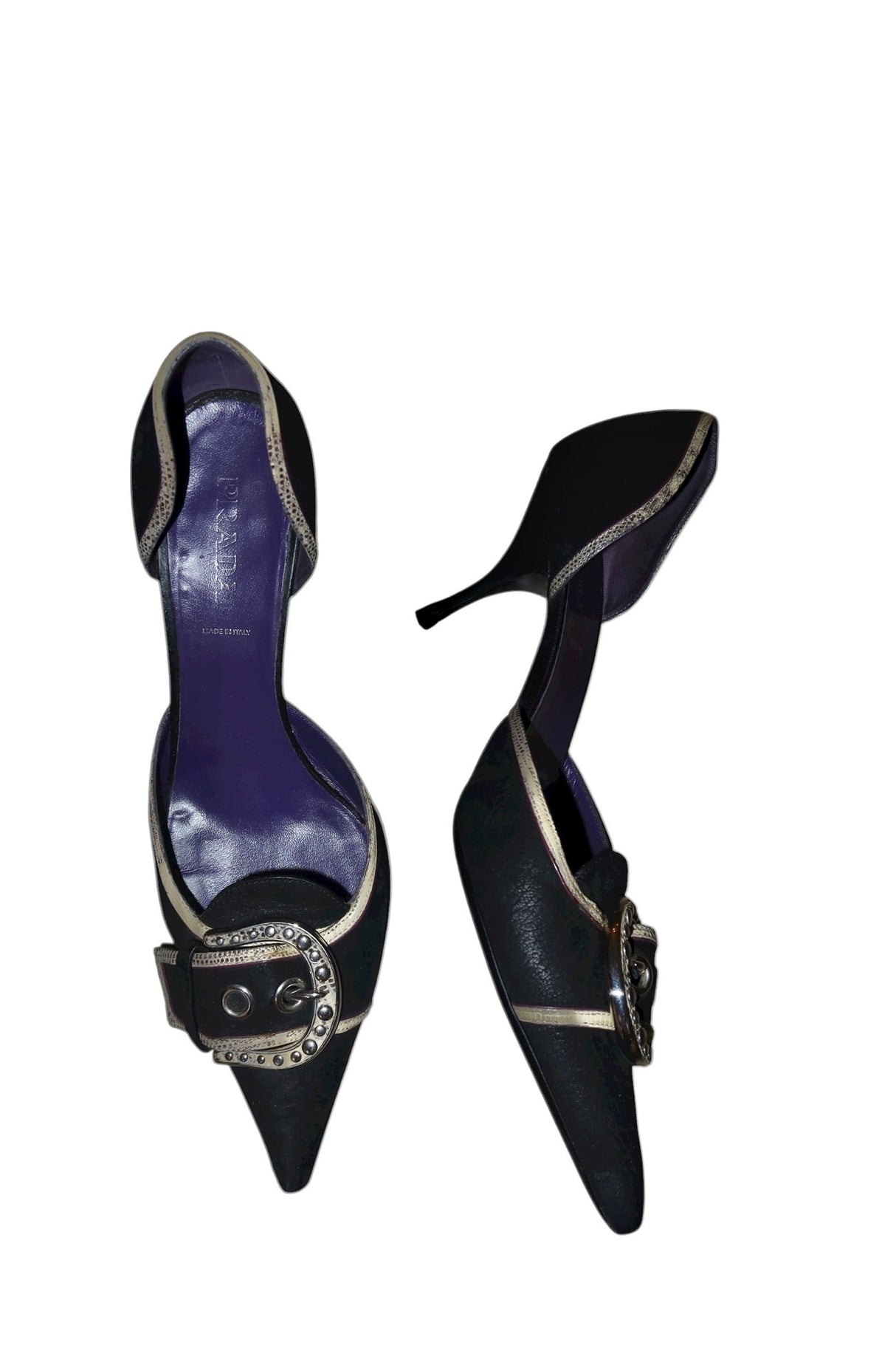 Prada black d’orsay heels with silver buckle (39.5)