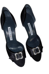 Manolo Blahnik black satin heels with crystal embellishment (38.5)