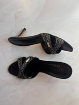 Coach US 7.5 Black Monogram Jacquard Mule