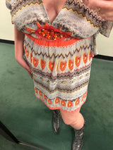Gray tunic with coral beaded details - size large - sku tuv #678123