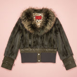 Olive Green Fur Trim Cropped Jacket with D-Ring Details Outerwear