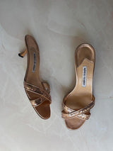 Manolo Blahnik EU 39.5 Rose Gold Sequin Strap Sandal