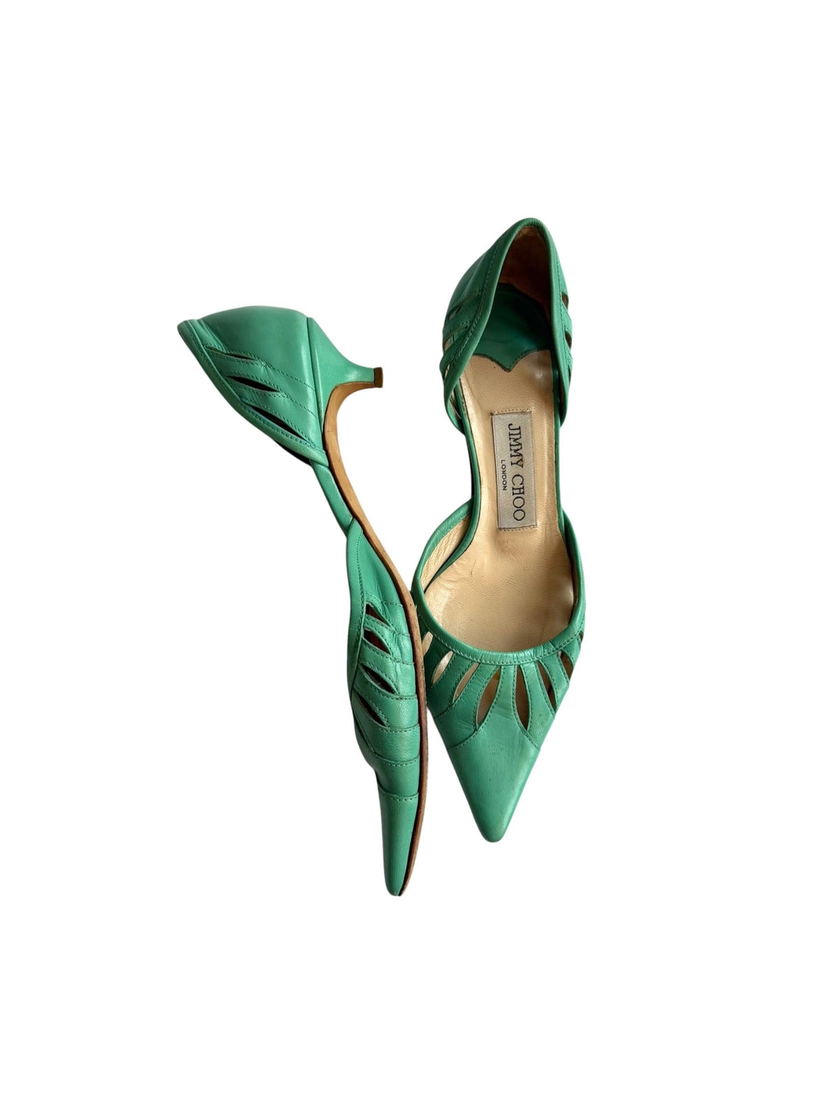 Jimmy Choo teal leather cutout kitten heels (35.5)
