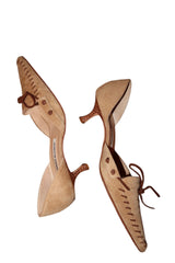 Manolo Blahnik light brown suede d’orsay heels with dark brown bows (39.5)