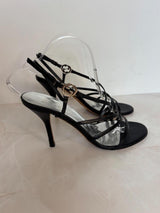 Gucci EU 38.5 Black Leather Strappy Slingback Sandal