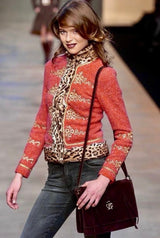Archival Runway Fall/Winter 2004 Blumarine Coral Wool Jacket with Cheetah Print Pony Hair Accents