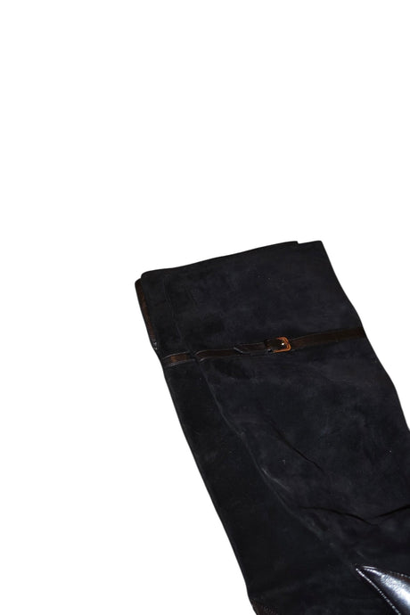 Gucci black suede and leather boots with gold buckle details (37)