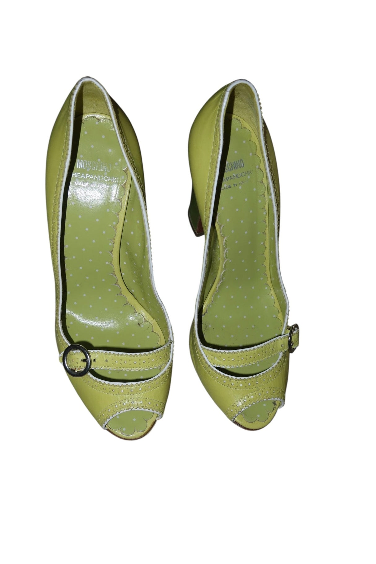Moschino lime green peep toe heels with buckle (39)