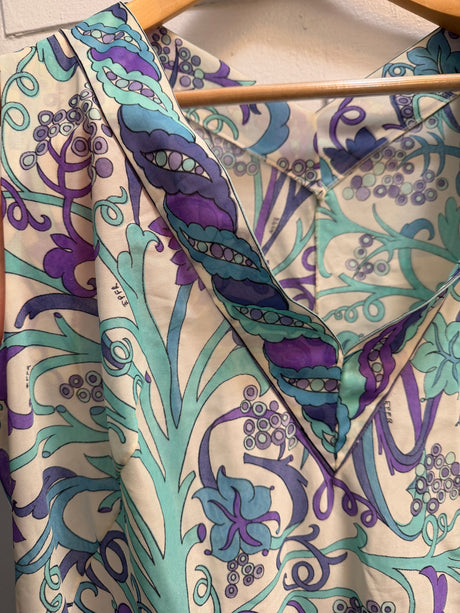 Vintage 1960s/70s Emilio Pucci for Formfit Rogers Blue and Purple Mini Dress and Matching Robe size Small