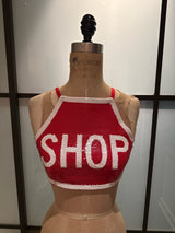 Moschino Size 10 Red & White Sequined SHOP Crop Top