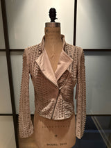 Alice & Olivia Taupe Leather Peaded Biker Moto Jacket NWT