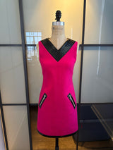 Moschino Pink & Black Wool & Faux Leather Trim Size 4  Dress