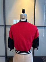 Moschino Size 6 Red & Black Wool Knit Cropped Bomber Jacket