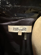 Diane von Furstenberg Size L Navy Blue Patent Leather Trenchcoat