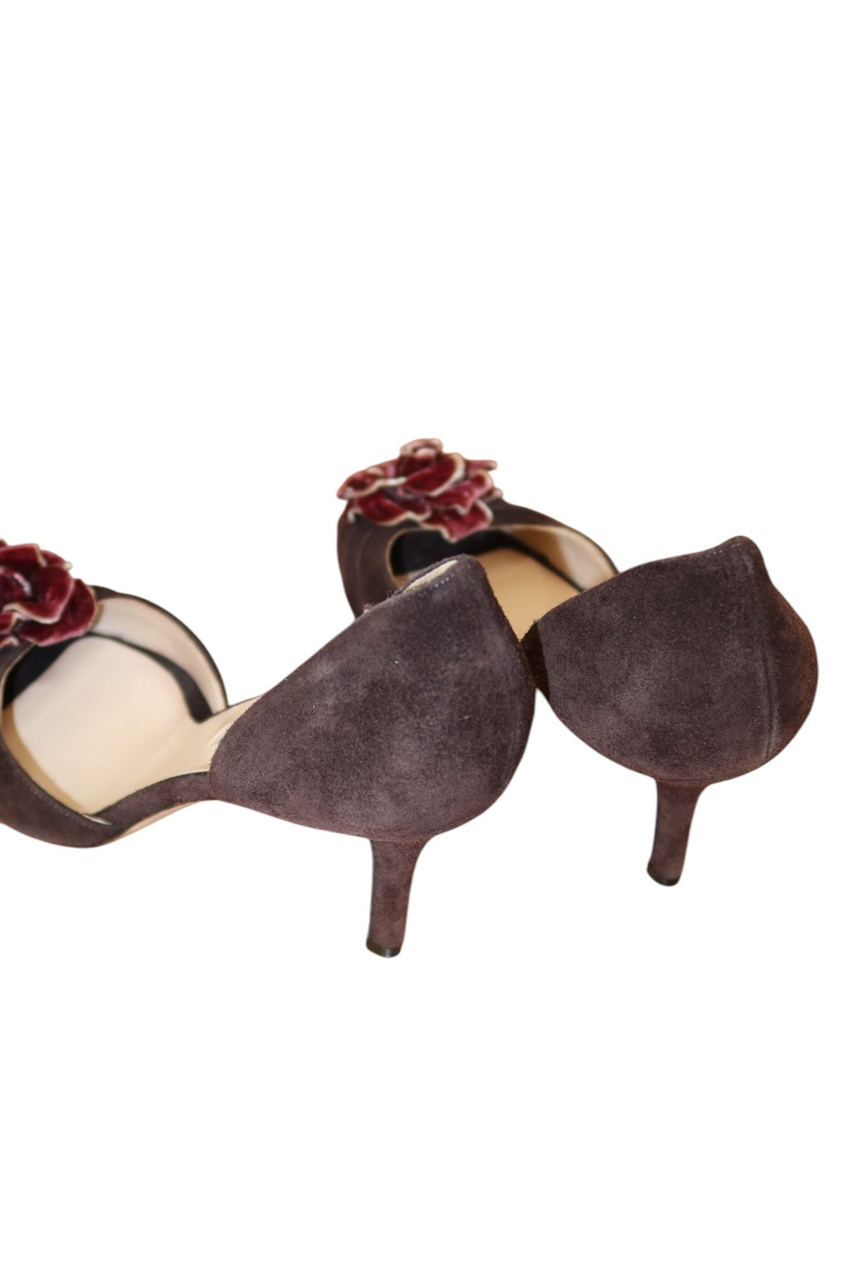 Oscar de la Renta brown peep toe heels with rose detail (38.5)