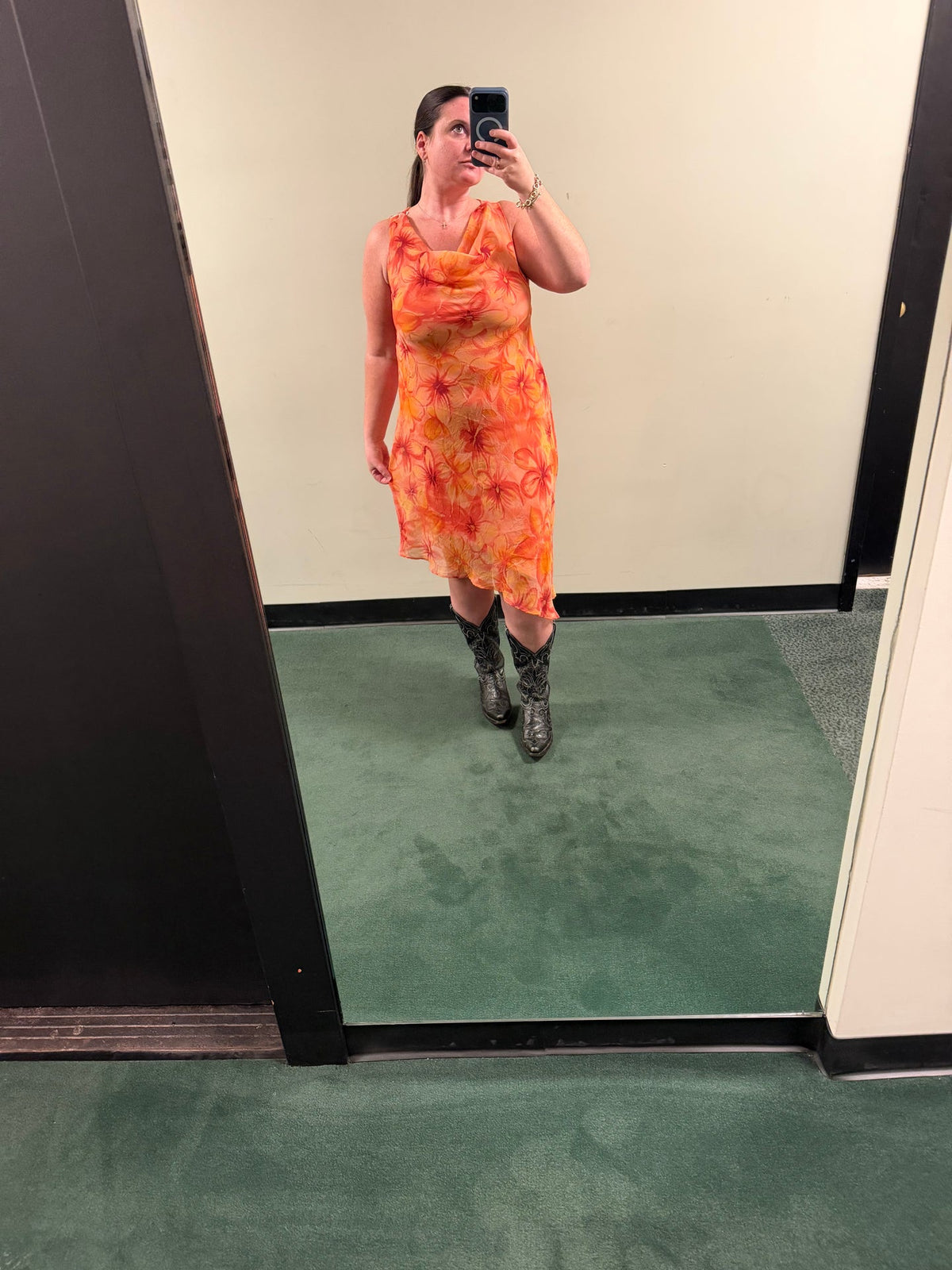 Orange bias cut dress - sku TUV #2444