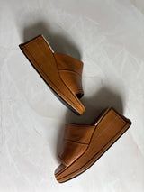 Coach US 5.5 Tan Leather Square Toe Slide Sandal