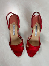 Manolo Blahnik EU 37 Cherry Red Satin Crisscross Sandal