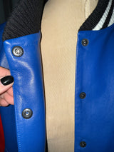 Barney's x Lisa Perry Size 4 Blue & Red Leather Bomber Jacket