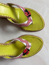 Coach US 8.5 Rare Raffia Ladybug Wedge Sandal
