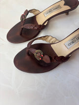 Jimmy Choo EU 39.5 Brown Leather Braided Thong Kitten Heel Sandal