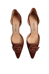 Manolo Blahnik brown heels with white stitching detail (37.5)