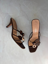 Prada EU 38.5 Chocolate Brown Leather Flower Kitten Heel Mule
