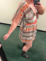 Gray tunic with coral beaded details - size large - sku tuv #678123