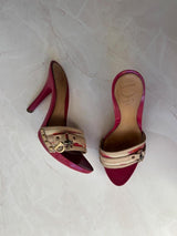 Christian Dior US 6 Magenta Patent Leather Buckle Heel Sandal