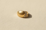 14K Gold Retro Dome Ring with Diamond Chevron Accent