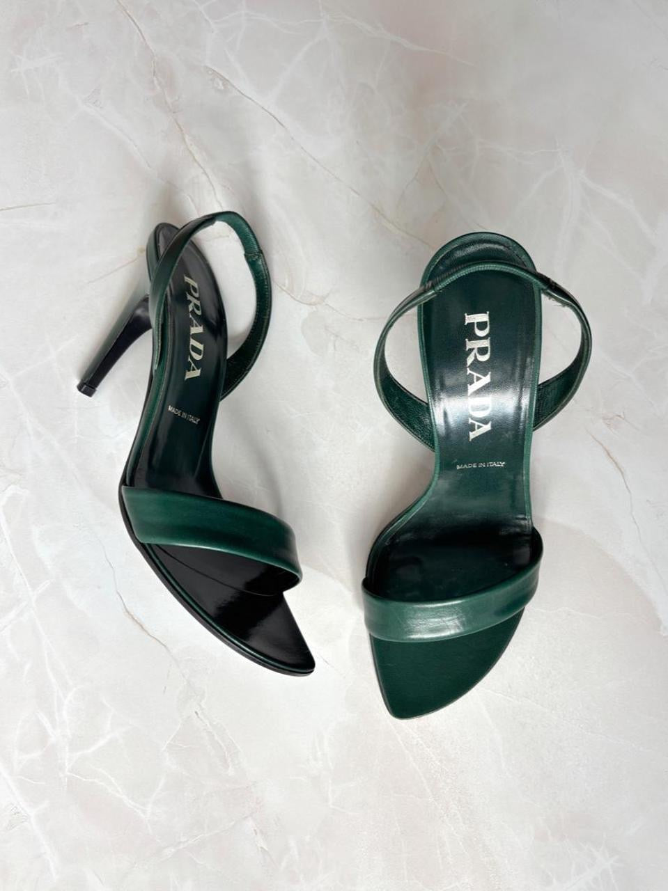 Prada EU 38 Dark Green Leather Slingback Sandal