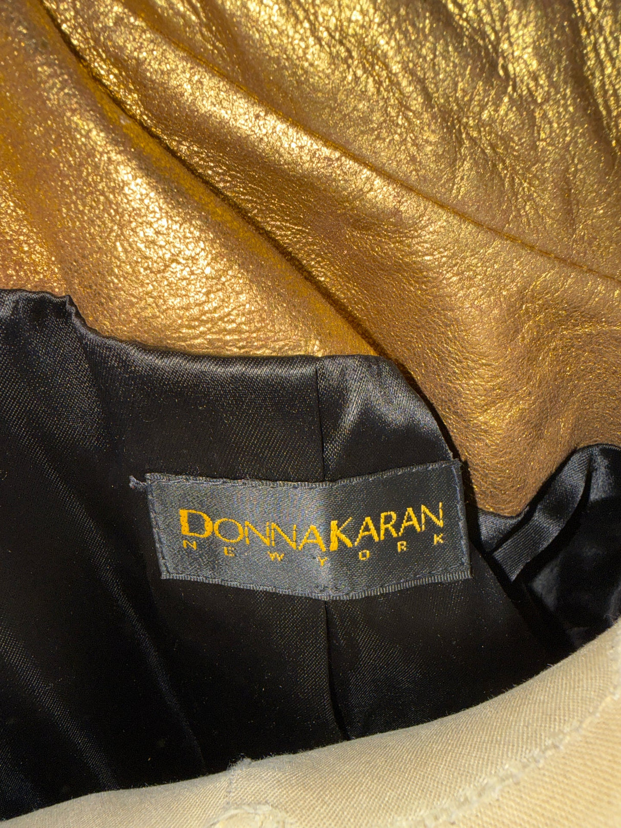 Donna Karan Gold Leather Sz 8 Cropped Bomber Biker Jacket Vintage