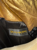 Donna Karan Gold Leather Sz 8 Cropped Bomber Biker Jacket Vintage