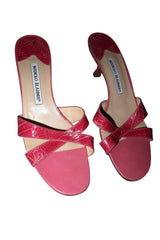 Manolo Blahnik pink lizard sandal heels (38)
