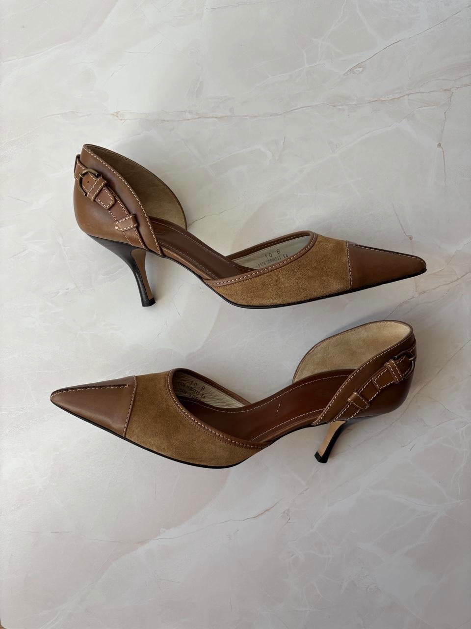 Coach US 10 Brown Suede Leather D'Orsay Pointed Toe Pump