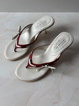 Coach US 7.5 White Leather Red Thong Sandal