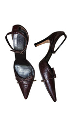 Gucci brown monogram heels with bows (36C)