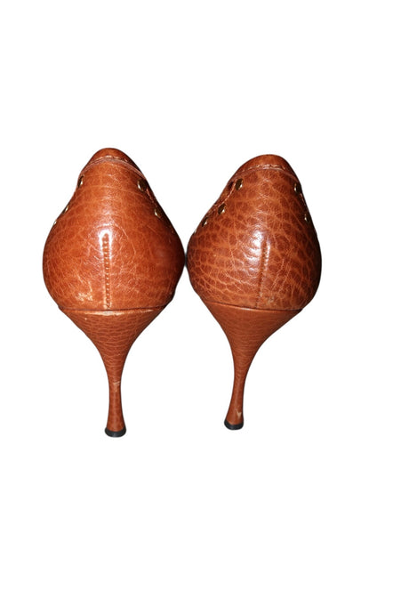 Dolce & Gabbana cheetah ponyhair and tan leather heels (37.5)