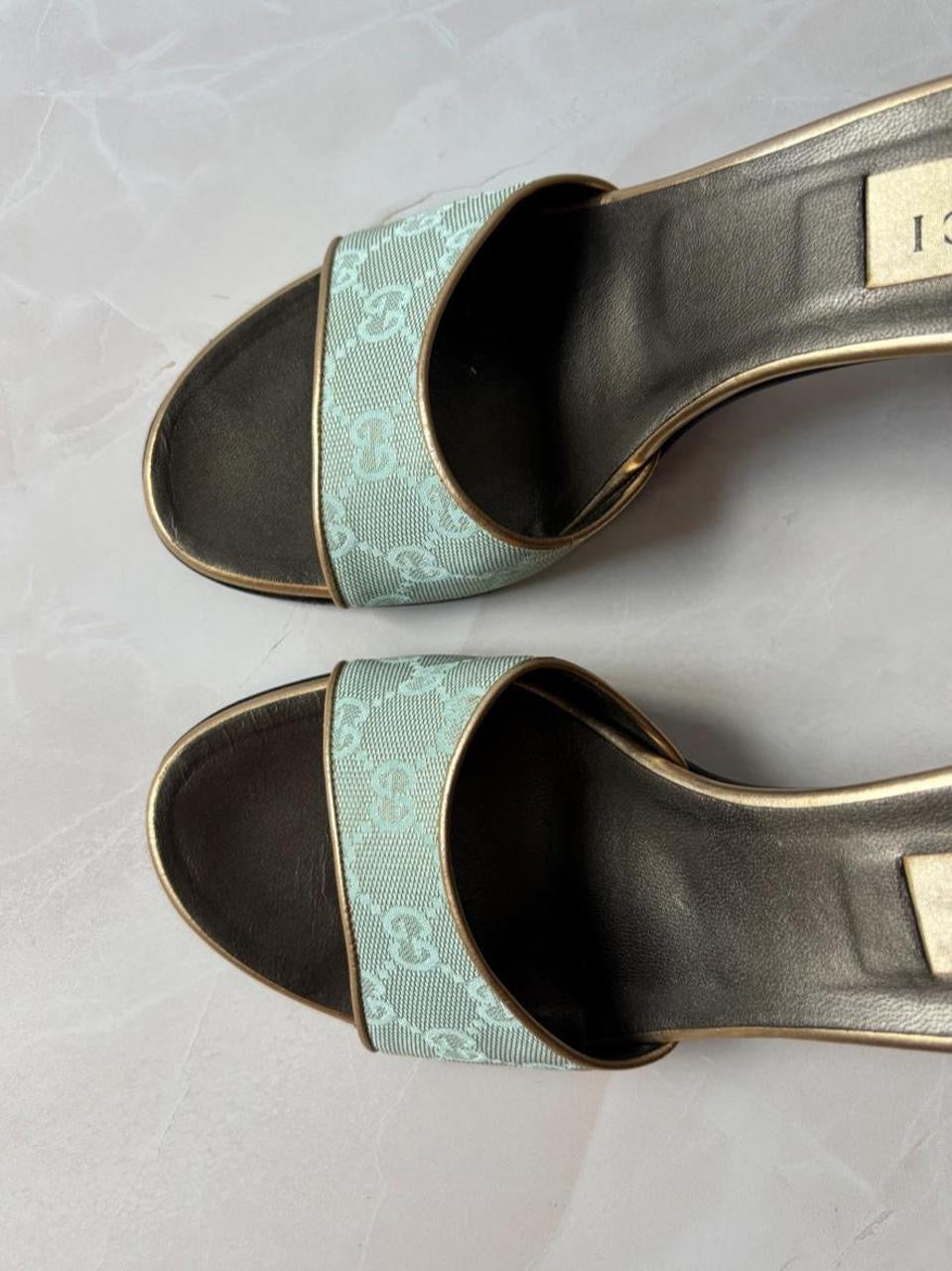 Gucci US 9.5 90s Monogram Canvas Open Toe Mules