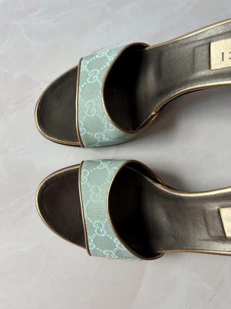 Gucci US 9.5 90s Monogram Canvas Open Toe Mules
