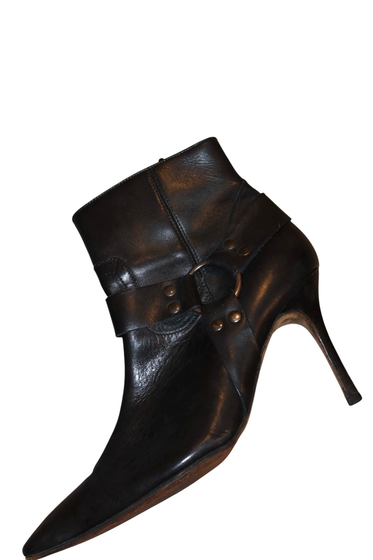 Manolo Blahnik black leather booties with silver circle details (39.5)