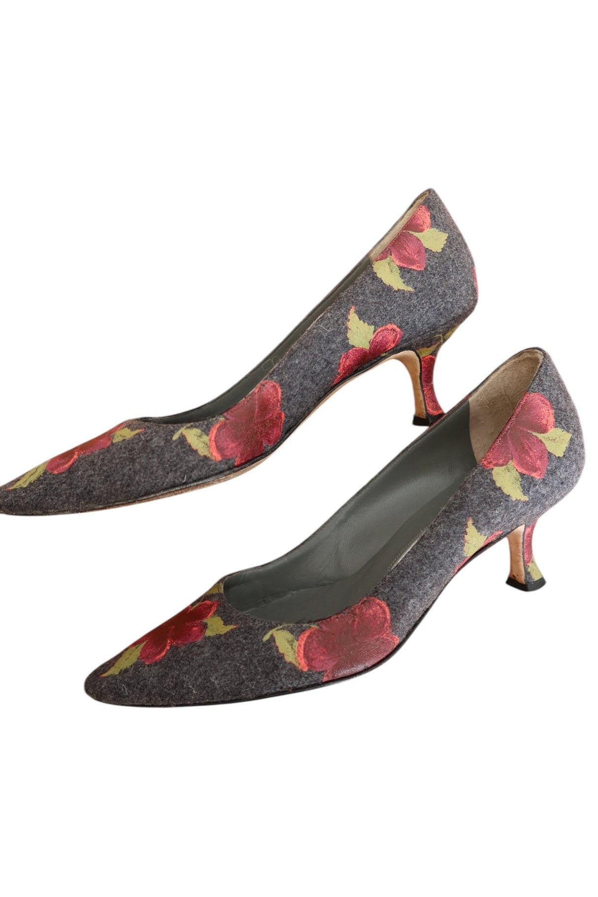 Manolo Blahnik grey wool heels with flower print (36)
